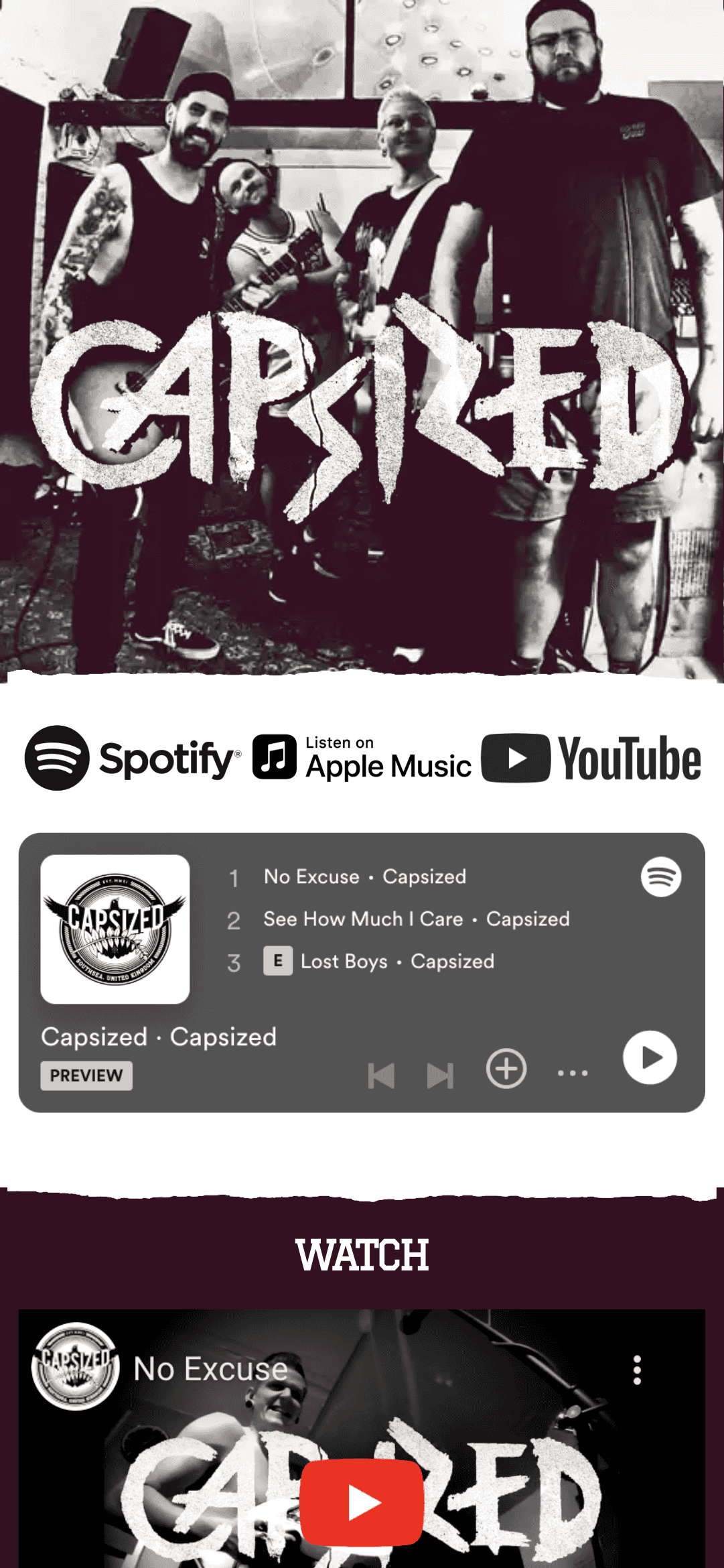 Home page design of Capsized.co.uk