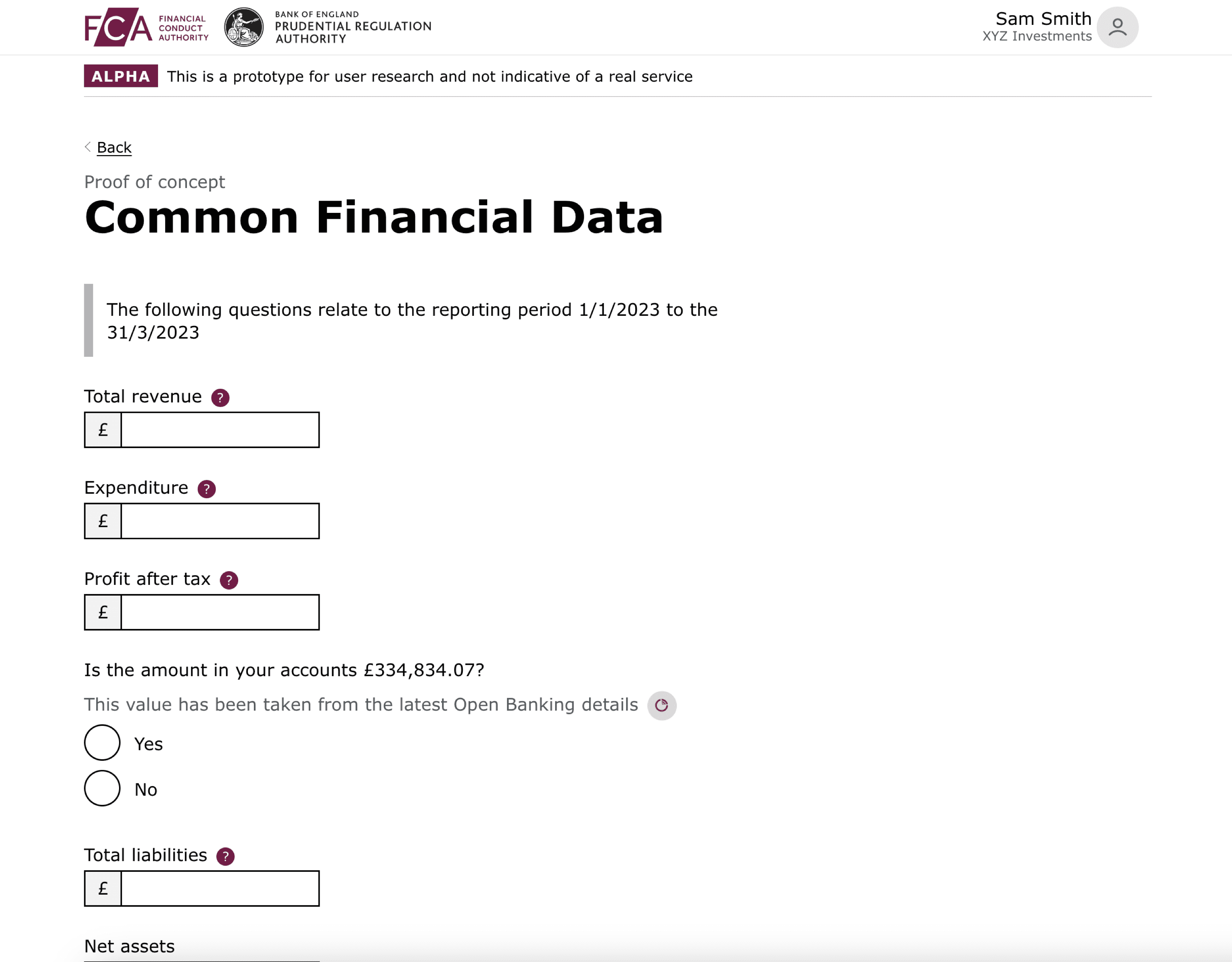 Prototype design for the Financial Conduct Authority